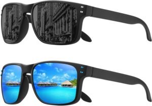 Black Rectangle Sunglasses – Blue Mirrored Lens Unisex