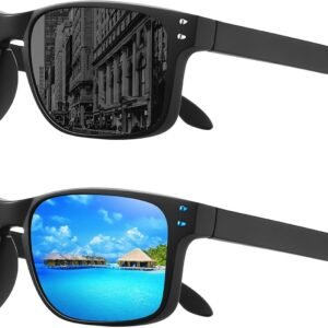 Black Rectangle Sunglasses – Blue Mirrored Lens Unisex