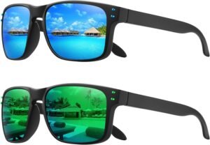 2-Pack Square Sunglasses - Blue & Green Mirror