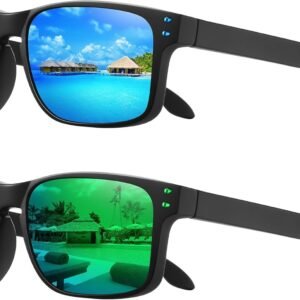 2-Pack Square Sunglasses - Blue & Green Mirror