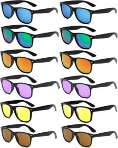 12-Pack Wayfarer Sunglasses – Assorted Mirrored Lenses