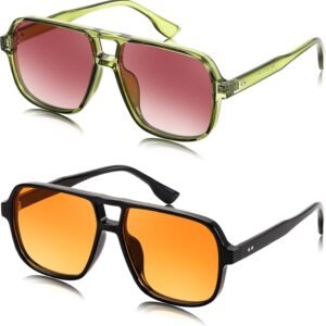 2-Pack Oversized Square Sunglasses - Orange & Pink Lenses