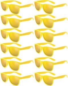 12-Pack Yellow Wayfarer Sunglasses – Gold Mirrored Lenses