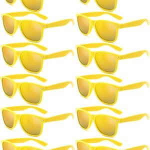 12-Pack Yellow Wayfarer Sunglasses – Gold Mirrored Lenses