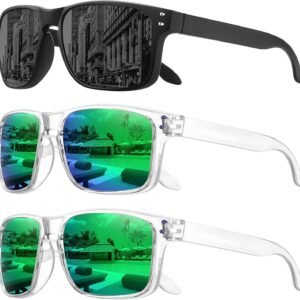3-Pack Rectangle Sunglasses - Mixed Frames, Green Lenses