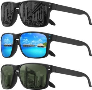 3-Pack Rectangle Sunglasses - Black Frame, Assorted Lenses