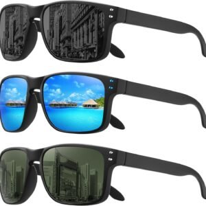 3-Pack Rectangle Sunglasses - Black Frame, Assorted Lenses