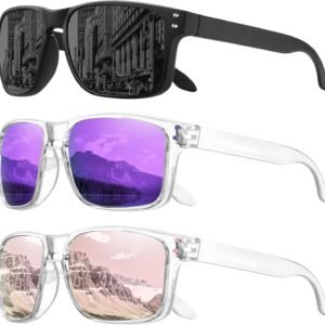 3-Pack Rectangle Sunglasses – Black & Clear, Purple/Pink