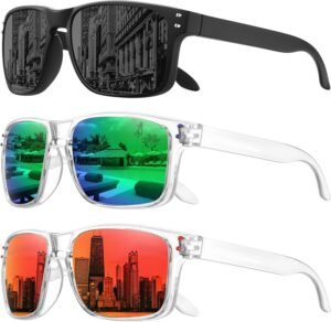 3-Pack Rectangle Sunglasses Black And Clear Mirrored