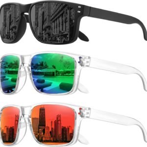 3-Pack Rectangle Sunglasses Black And Clear Mirrored