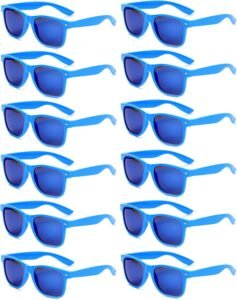 12-Pack Blue Wayfarer Sunglasses - Mirrored Blue Lenses