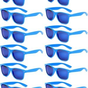 12-Pack Blue Wayfarer Sunglasses - Mirrored Blue Lenses