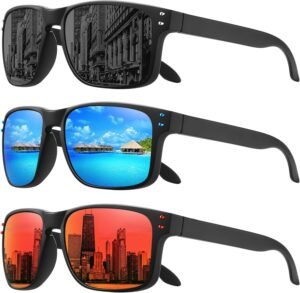 3-Pack Rectangle Sunglasses - Black Mirrored Lenses