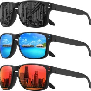 3-Pack Rectangle Sunglasses - Black Mirrored Lenses