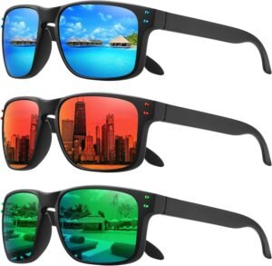 3-Pack Rectangle Sunglasses - Black Frame, Mirrored Lenses