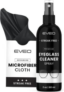 EVEO Eyeglass Cleaner Spray - Glasses Cleaner No Streaks Technology & Microfiber Cleaning Cloth - Glasses Cleaning Kit, Eye Glass Cleaners Spray Lens Cleaner - Screen & Eye Glasses Kit - 2 Pack
