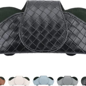 KINIVA Sunglasses Holder for Visor - Leather Glasses Case with Clips for All Car Models (Black)