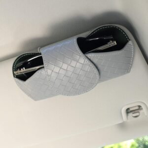 KINIVA Sunglasses Holder for Car Visor Leather Glasses Case with Clips for Car Visor Automotive Interior Visor Accessories Apply to All Car Models (09 Grey)