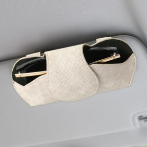 KINIVA White Car Visor Sunglass Holder Leather Glasses Case with Magnetic Closure